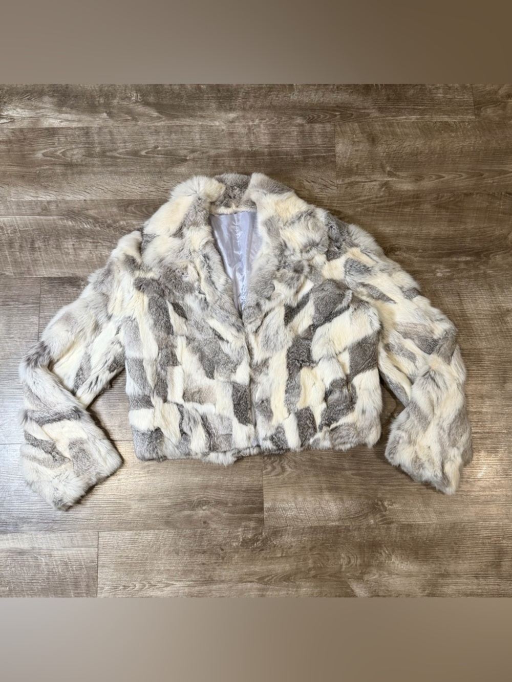 Vintage Real Rabbit Fur Jacket white/grey/black Womens size medium
